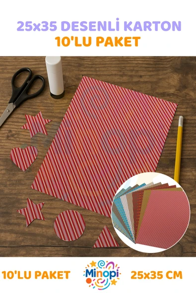 Desenli Fon Kartonu 25x35 Cm 10'lu Paket Canlı Renk ürün görseli