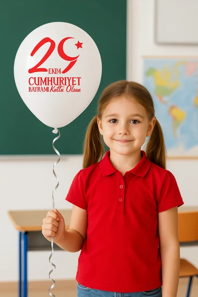 ( 10 Adet ) 29 Ekim Baskılı Cumhuriyet Bayramı Balonu Kırmızı Beyaz Balon 12'' Süsleme Milli Bayram - Resim 2