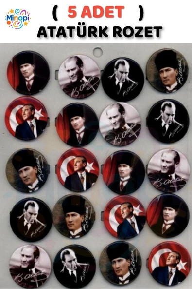 ( 5 Adet ) Atatürklü Yaka Rozeti Karışık Plastik Atatürk Rozet Öğretmenler Günü Hediyesi Bayrak ürün görseli