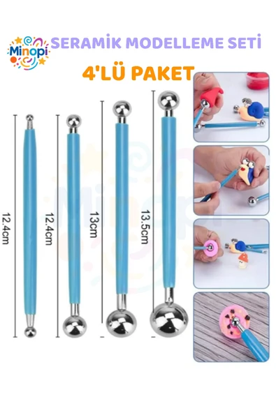Top Uçlu Seramik ve Kil Modelleme Seti 4 lü 1 Paket Polimer Kil Şekillendirme Çömlek Oyma Çiçek ürün görseli