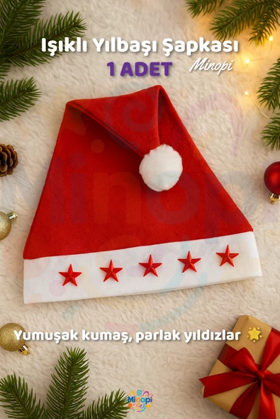 Işıklı Yılbaşı Yeni Yıl Şapkası I 1 Adet Açma Kapama Düğmeli Sırasıyla Akarak Yanan Yıldızlı Kırmızı ürün görseli