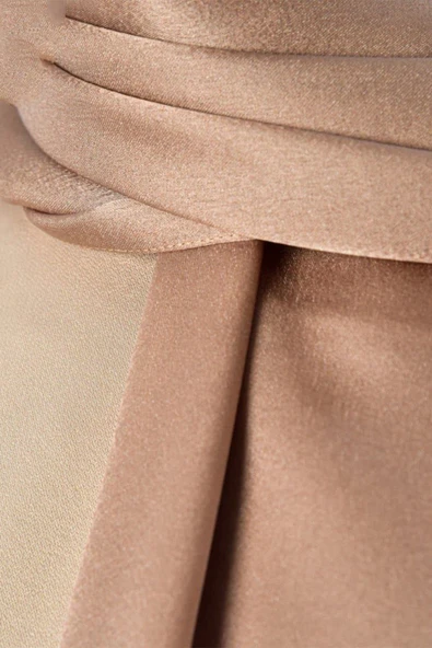 İSTANBULSTYLEMODA Parlak Saten Dokulu Abiye Janjan Şifon Işıl Şal Açık Kahve Rengi 185 X 70 - Şal2315 - Resim 3