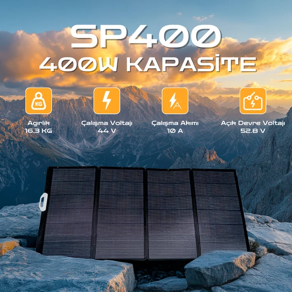 IEETEK Taşınabilir Güneş Paneli  400W - IP67 Su Geçirmez - 3 Açılı Ayar - Katlanabilen Güneş Enerjili Şarj Cihazı SP400 ürün görseli 1