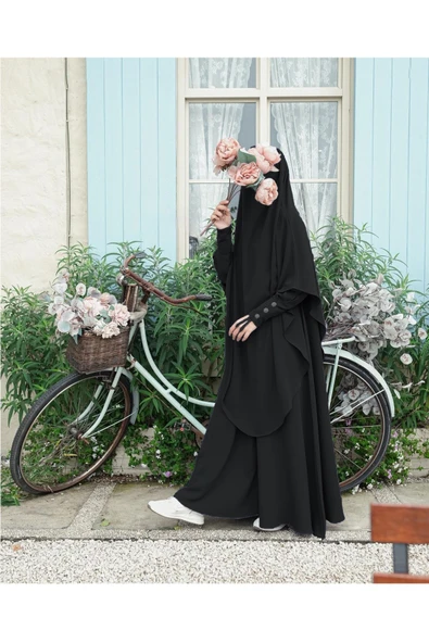 FLORA TEKSTİL 2Lİ TAKIM KALİTELİ TESETTÜR ÇARŞAF ELBİSE -ELBİSE VE SUFLE - Resim 5