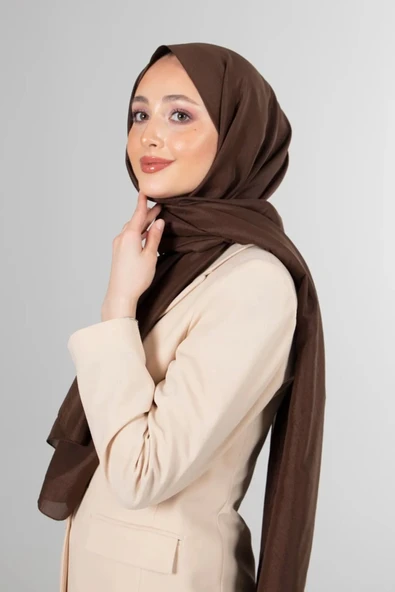 İSTANBULSTYLEMODA Janjan Trend Parlak Saten Dokulu Abiye Jan Jan Şifon Işıl Şal Çıkolata Kahve Rengi 185 X 70 Şal2315 - Resim 2