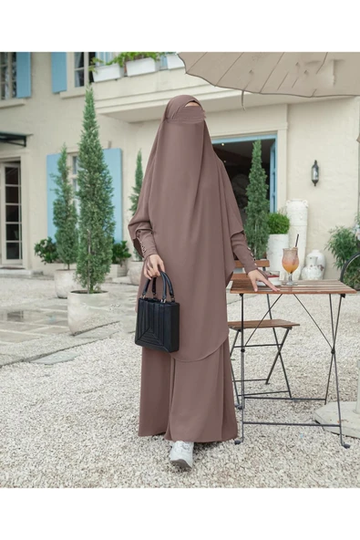 FLORA TEKSTİL 2Lİ TAKIM KALİTELİ TESETTÜR ÇARŞAF ELBİSE -ELBİSE VE SUFLE - Resim 3