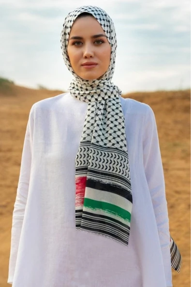 İSTANBULSTYLEMODA Pamuklu Keten Puşi, Poşu, Kefiye Şal 180x70 Ksl2324 ürün görseli