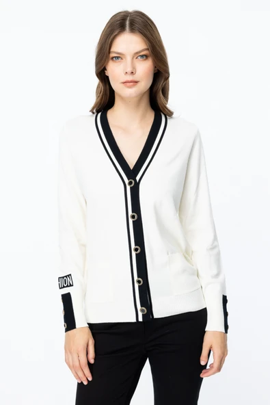 45913 ONTEKS V YAKA KOLLARI DÜĞME DETAYLI HIRKA - Resim 5