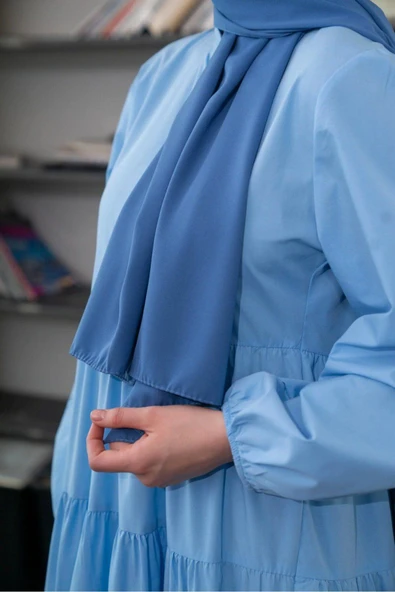 İSTANBULSTYLEMODA Kaliteli Medine Ipeği Şal Indigo Mavi 190 X70 Sal2306 - Resim 5