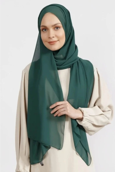 İSTANBULSTYLEMODA Krep Şifon Şal Zümrüt 210x 75 Flr241433 - Resim 3