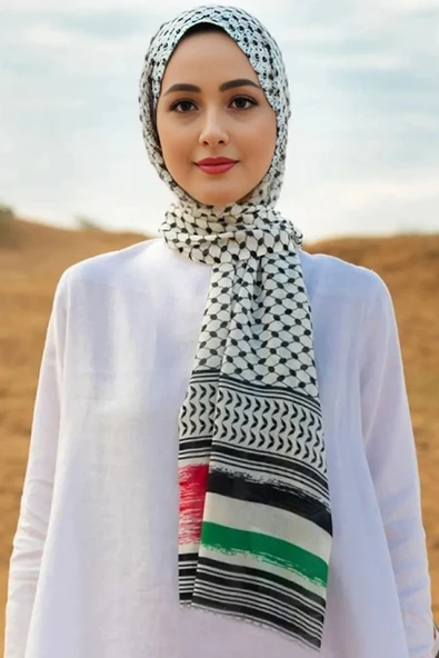 İSTANBULSTYLEMODA Unisex Günlük Kullanıma Uygun Puşi Şal Kefiye Filistin Bayrak Fular Afl2364 ürün görseli