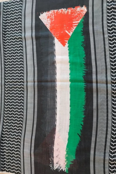 İSTANBULSTYLEMODA Unisex Günlük Kullanıma Uygun Puşi Siyah Şal Kefiye Filistin Bayrak Fular Afl2364 - Resim 3