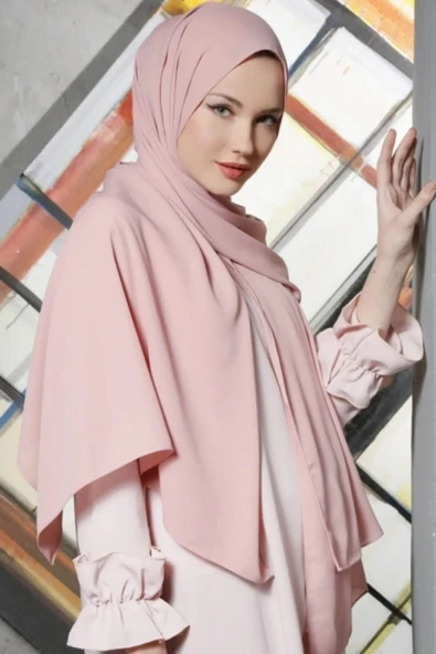 İSTANBULSTYLEMODA Krep Şifon Şal Açık Pudra 210x 75 Flr241433 - Resim 2