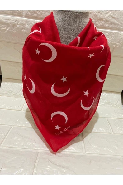 İSTANBULSTYLEMODA Kırmızı Ay Yıldız Türk Bayrağı Temalı Pamuk Kumaş Fular - Bandana - 23 Nisan, 29 Ekim, 19 Mayıs - Resim 2