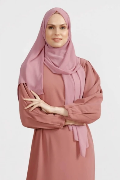 İSTANBULSTYLEMODA Krep Şifon Şal Gül Kurusu 210x 75 Flr241433 - Resim 2