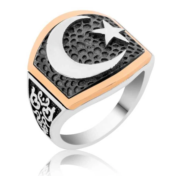 Gümüş Ay Yıldız Erkek Yüzük ürün görseli 1