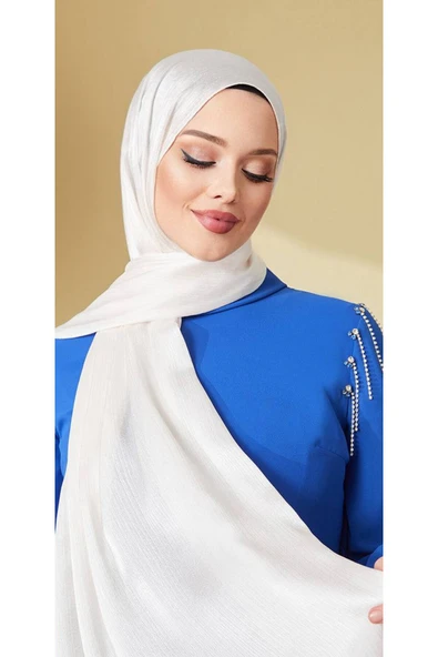 Aynur Janjan Trend Parlak Saten Dokulu Abiye Şifon Siyah Işıl Şal 185 X 70 ürün görseli