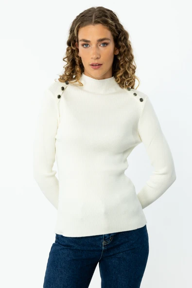 45326 ONTEKS OMUZLARINDA DÜĞME DETAYLI FİTİLLİ KAZAK - Resim 9