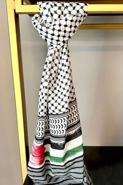 İSTANBULSTYLEMODA Pamuklu Keten Puşi, Poşu, Kefiye Şal 180x70 PUS2324 ürün görseli