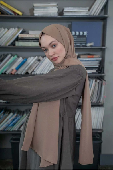 Sweet Notes Kaliteli Medine Ipeği Şal Koyu Vizon 190 X70 Sal2306 - Resim 3