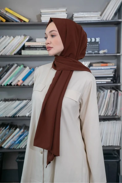 İSTANBULSTYLEMODA Kaliteli Medine Ipeği Şal Çikolata Kahve 190 X70 Sal2306 - Resim 5