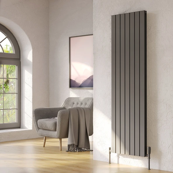 Lojimax Alüminyum Çift Panel Dikey Radyatör Royal Double 1800x588mm 8 Dilim Dokulu Antrasit Gri|2063 W Yüksek Isıl Güç | 5 Yıl Üretici Garantisi ürün görseli