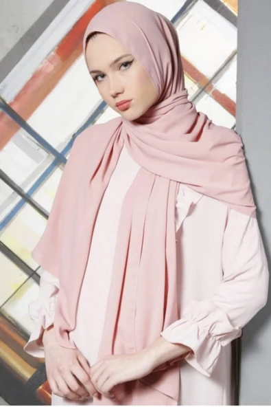İSTANBULSTYLEMODA Krep Şifon Şal Açık Pudra 210x 75 Flr241433 ürün görseli