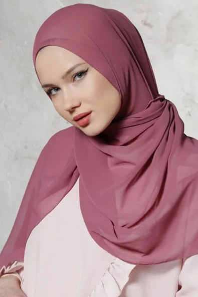 İSTANBULSTYLEMODA KALİTLELİ GÜL KURUSU ŞİFON ŞAL - ŞAL2318 - Resim 2