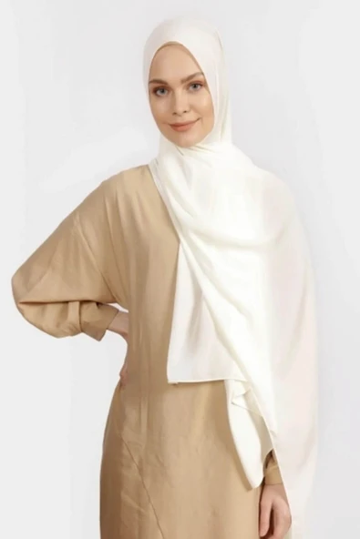 İSTANBULSTYLEMODA Krep Şifon Şal Kırık Beyaz 210x 75 Flr241433 - Resim 2