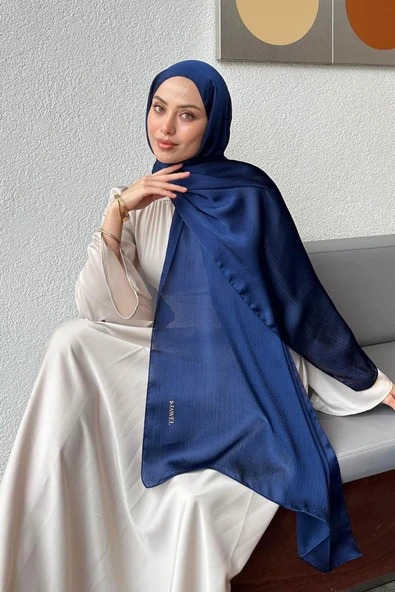 İSTANBULSTYLEMODA Abiye Janjan Parlak Saten Dokulu Tesettür Abiye Gece Mavisi JANJAN ŞİFON Şal ürün görseli
