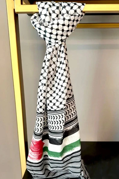 İSTANBULSTYLEMODA Günlük Kullanıma Uygun Puşi Şal Kefiye Filistin Bayrak Fular AYN2408 - Resim 2