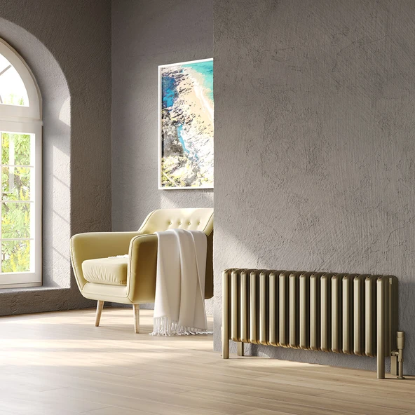 Lojimax Alüminyum Ayaklı Yatay Radyatör Grande Lux 1000x570mm 9 Dilim Eskitme Mat Pirinç|2293 W Yüksek Isıl Güç | 5 Yıl Üretici Garantisi ürün görseli