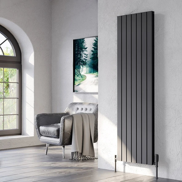 Lojimax Alüminyum Çift Panel Dikey Radyatör Royal Double 1800x588mm 8 Dilim Dokulu Siyah|2063 W Yüksek Isıl Güç | 5 Yıl Üretici Garantisi ürün görseli