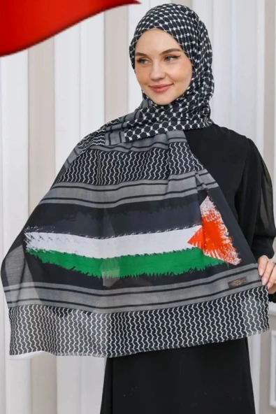 İSTANBULSTYLEMODA Unisex Günlük Kullanıma Uygun Puşi Siyah Şal Kefiye Filistin Bayrak Fular Afl2364 ürün görseli