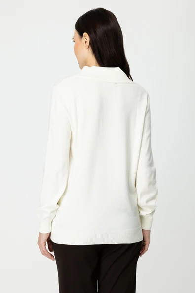 45343 ONTEKS YAKASI DÜĞMELİ KAPUŞONLU KAZAK - Resim 10