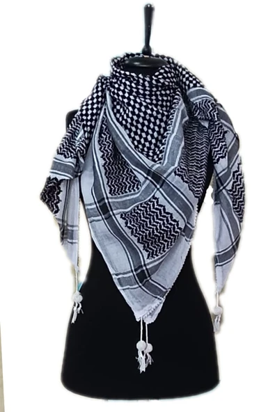 İSTANBULSTYLEMODA Pamuklu Keten Puşi, Poşu, Kefiye Şal - BEYAZ 120x120 - Resim 2