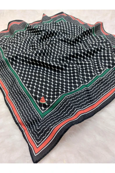 İSTANBULSTYLEMODA Filistin Temalı Fular Şal 50x50 Kaymaz Krep Canlı Renkler - Resim 2