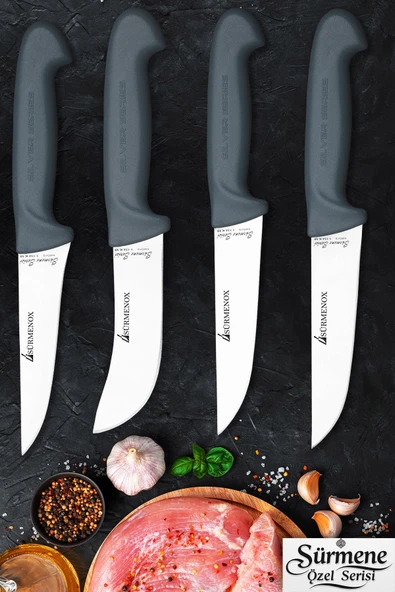 Sürmene Gri Serisi Mutfak Bıçak Seti Yüzme Sıyırma Kasap Et Ekmek Sebze Bıçağı 4 Lü Set HDS-105 ürün görseli 1