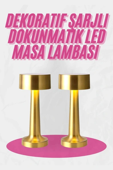 Altın Rengi Masa ve Gece Lambası Dokunmatik Şarjlı Masa Lambası ürün görseli