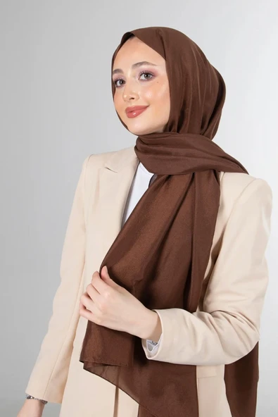 İSTANBULSTYLEMODA Janjan Trend Parlak Saten Dokulu Abiye Jan Jan Şifon Işıl Şal Çıkolata Kahve Rengi 185 X 70 Şal2315 - Resim 4