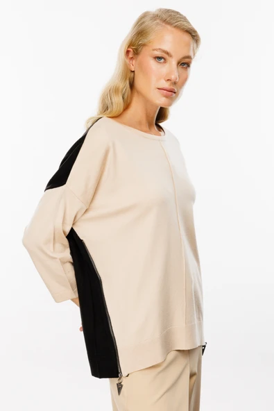 45380 ONTEKS SIFIR YAKA ÖN ARKA FARKLI RENK KAZAK - Resim 10