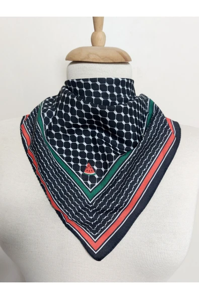 İSTANBULSTYLEMODA Filistin Temalı Fular Şal 50x50 Kaymaz Krep Canlı Renkler - Resim 3