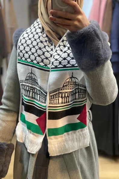 FLORA TEKSTİL Kaliteli Filistin Bayraklı Atkı Şal Fular one size FLR23123 - Resim 2