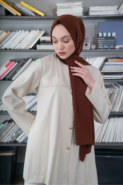 İSTANBULSTYLEMODA Kaliteli Medine Ipeği Şal Çikolata Kahve 190 X70 Sal2306 - Resim 4