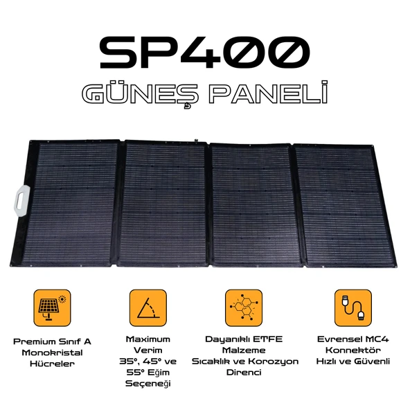 IEETEK Taşınabilir Güneş Paneli  400W - IP67 Su Geçirmez - 3 Açılı Ayar - Katlanabilen Güneş Enerjili Şarj Cihazı SP400 - Resim 2