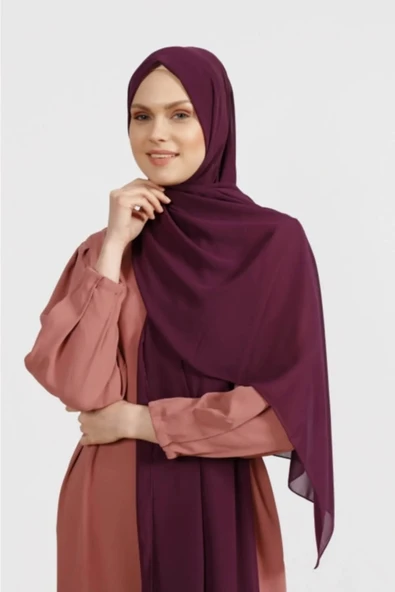 İSTANBULSTYLEMODA Krep Şifon Şal Mürdüm 210x 75 Flr241433 - Resim 2