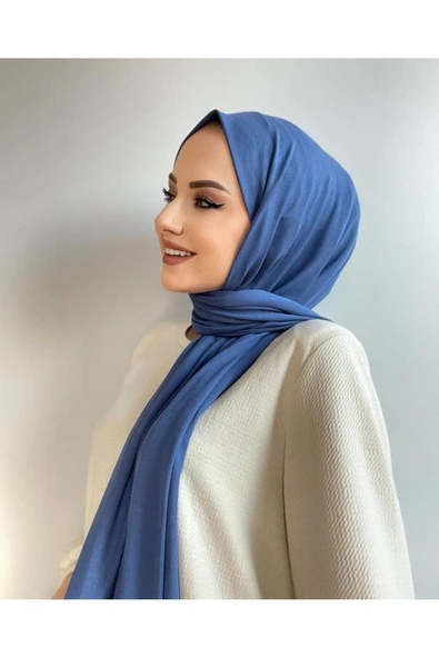 İSTANBULSTYLEMODA Kaliteli Likralı Peneye Şal Mavi 180x75 Şal2305 - Resim 2