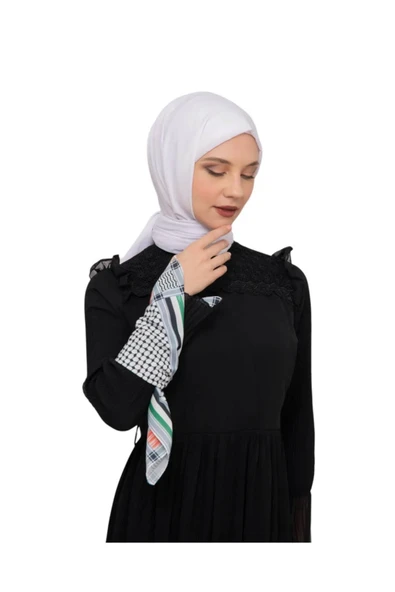 İSTANBULSTYLEMODA Filistin Bayrak Çizgili Filistin Şal Kefiye Küçük Filistin Bayraklı Fular Saçaksızlı Unisex KFY0808 - Resim 3