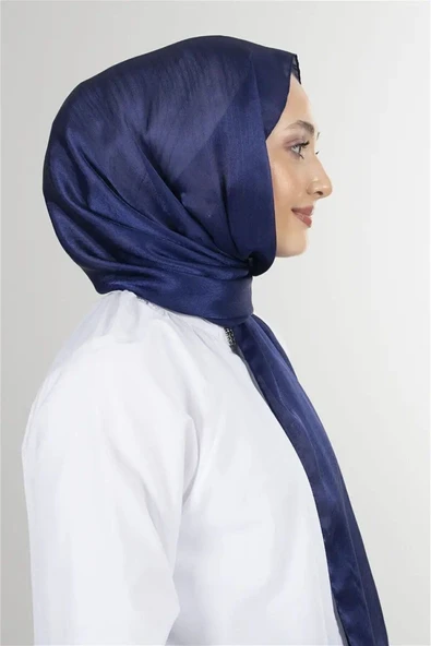 İSTANBULSTYLEMODA Janjan Trend Parlak Saten Dokulu Abiye Şifon Işıl Şal Lacivert 185 X 70 Şal2315 - Resim 5