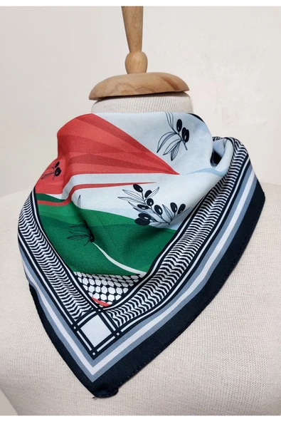 istanbul prensesleri ZEYTİN DALI VE FİLİSTİN TEMALI FULAR  Kaymaz Krep Canlı Renkler 10 ADET - Resim 2